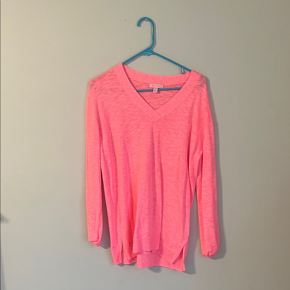 Lilly Pulitzer Bright Pink Long Sleeve V-Neck Top